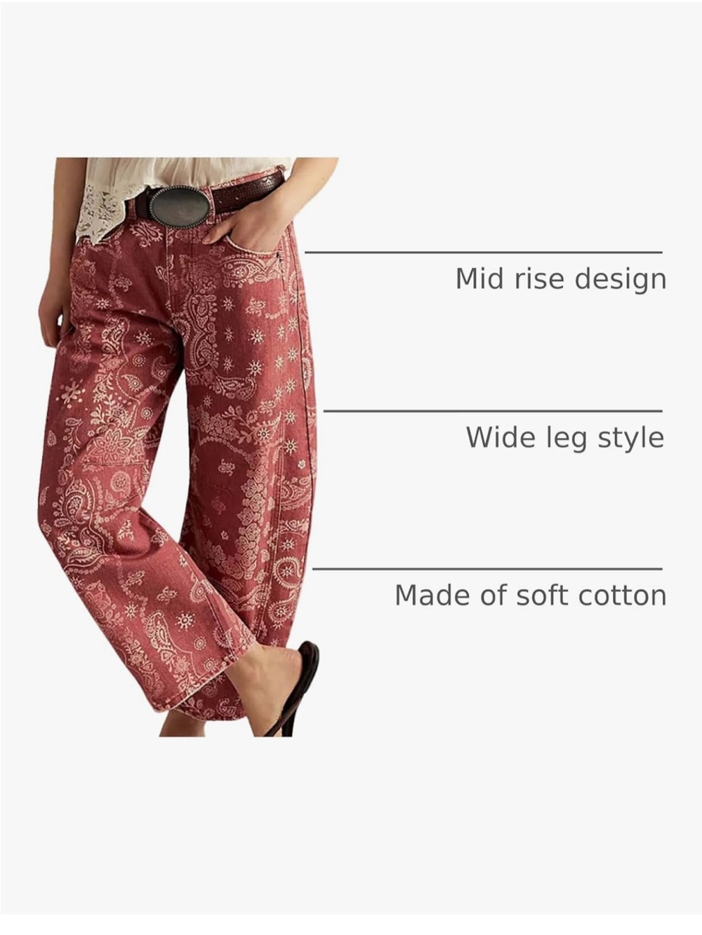 High-Rise Barrel fit Paisley Pants - Red - Picture 2 of 15